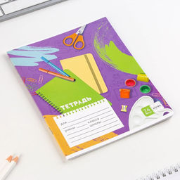 Цена за 5 шт. Тетрадь в клетку, 24 листа, А5, на скрепке, блок №1 «Школьные будни» МИКС