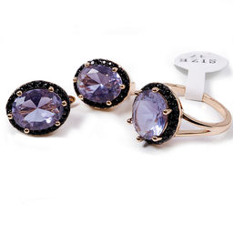 Комплект ювелирной бижутерии German Gold кольцо и серьги с Аметрином