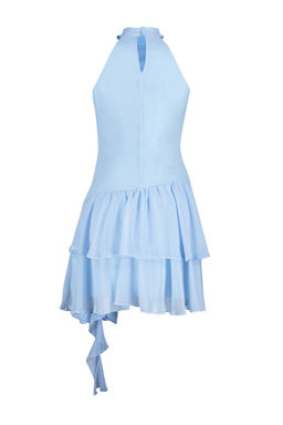 TRENDYOLMILLA Ac?k Mavi A-Kesim F?f?rl? Dokuma K?sa S?k Abiye Elbise TPRSS24EL00122  фото 9