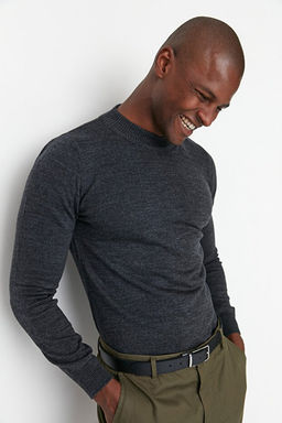 Antrasit Slim Fit Dar Kesim Yar_m Bal_k__ Yaka Basic Kazak TMNAW21KZ0758
