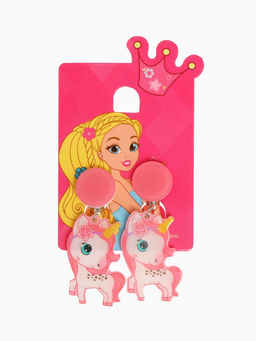 Серьги клипсы детские Выбражулька «Сказка», единорожка с цветочком, розовые