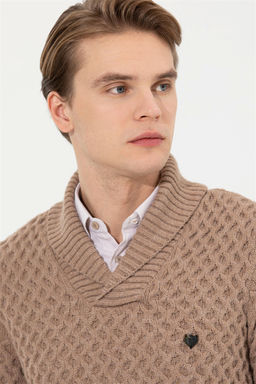 U. S. Polo Assn Мужской светло-коричневый меланжевый трикотаж с шалевым воротником - U.s. polo assn фото 10