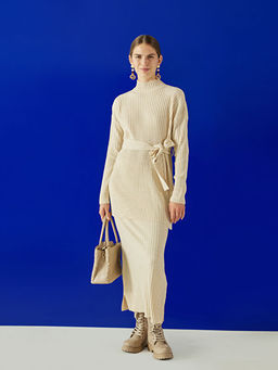 Kad?n Beli Lastikli D?z Triko Etek