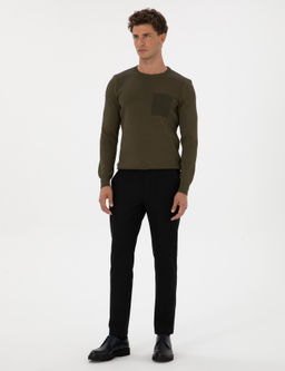 Koyu Haki Regular Fit Bisiklet Yaka Triko Kazak - Pierre cardin фото 4