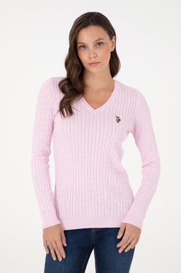 Женский розовый базовый свитер с v-образным вырезом Неожиданная скидка в корзине - U.s. polo assn фото 3
