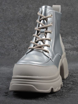 01-F591-2 GREY/SILVER Ботинки демисезонные женские (натуральная кожа, искусственная кожа)