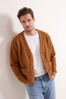 Siyah Oversize/Genis Kesim V Yaka Dugmeli Kal?n H?rka TMNAW26HI00004 - Trendyolmilla фото 8