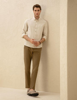 Haki Carrot Fit Keten Kar___ml_ Kanvas Pantolon - Pierre cardin фото 3