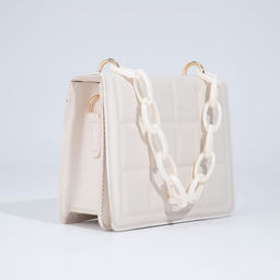 Сумка женская мессенджер из искусственной кожи с цепью, 14×20 см, молочная