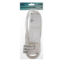 Удлинитель Luazon Lighting, 4 розетки, 3 м, 10 А, 2200 Вт, 3×1.5 мм2, с заземлением, с выключателем, белый