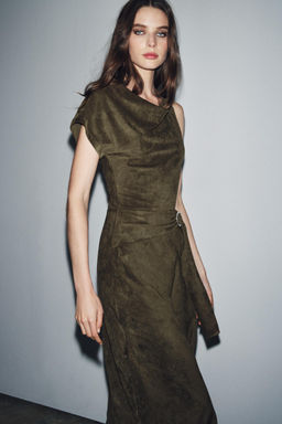 FAUX SUEDE ASYMMETRIC DRESS