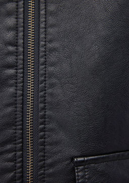 Suni Kurk Detayl? Siyah Suni Deri Ceket - Mavi фото 8