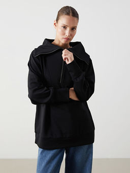 Dik Yaka Oversize Kad?n Sweatshirt Tunik