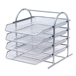 Лоток для бумаг горизонтальный, металлическая сетка, 4 отделения, серый