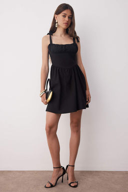 Ac?k Sar? Yaka Detayl? Fiyonklu Poplin Dokuma Elbise TWOSS25EL00891 - Trendyolmilla фото 5