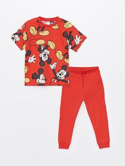Bisiklet Yaka K?sa Kollu Mickey Mouse Bask?l? Erkek Bebek Ti??rt ve E?ofman Alt 2li Tak?m