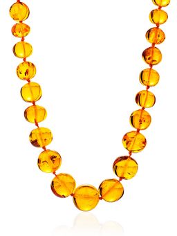 Красивые бусы Мятый шар из натурального балтийского янтаря золотисто-коньячного цвета