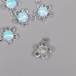 Цена за 5 шт. Декор для творчества металл «Цветок», серебро, голубой, 1.8×1.5×0.5 см