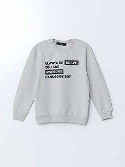 Bisiklet Yaka Bask?l? Erkek ?ocuk Sweatshirt