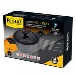 Кастрюля с антипригарным покрытием Moderno 4,2л, д24см, h17,5см, s1,8мм, дно s5мм, литой алюминий, стеклянная крышка с силиконовый ободом, бакелитовая ручка с покрытием soft-touch, Regent (Китай) Подходит для всех видов плит, включая индукционн - Домашняя мода фото 7