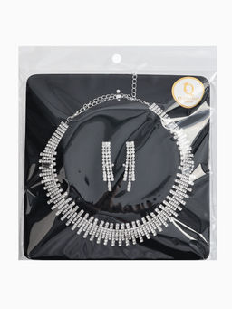 Набор 2 пред-а: серьги, колье со стразами "Лёд" клавиши, d=13,5см, цвет белый в серебре