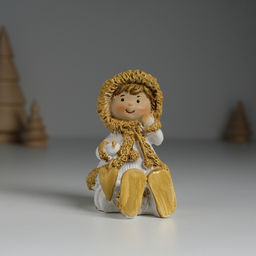 Фигурка полистоун Малышка в белой шубке, с сердечком сидит, 5?5.5?8 см