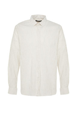 Camel Regular Fit Keten Kar?s?ml? Cizgili Gomlek TMNSS23GO00134