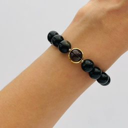 Браслет из золотистого Обсидиана с Раухтопазом 18 см