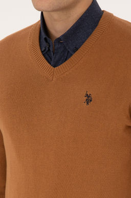 Erkek Slim Fit V Yaka Camel Basic Triko Kazak - U.s. polo assn фото 7