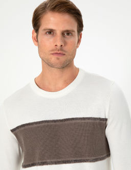 Ekru Slim Fit Bisiklet Yaka Y_n Kar___ml_ Triko Kazak - Pierre cardin фото 2
