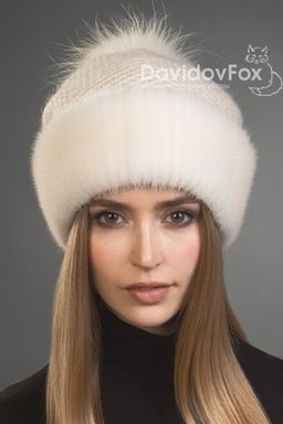 Шапка Оливия норка трикотаж жемчуг