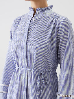 Hakim Yaka ?izgili Kad?n G?mlek Elbise