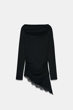 ASYMMETRIC HEM LACE T-SHIRT - Zara фото 7