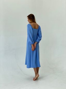 Платье-миди с пышными рукавами голубое - Martichelli фото 14
