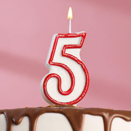 Цена за 12 шт. Свеча для торта цифра 5, ободок цветной, 7 см, МИКС - Страна карнавалия фото 2