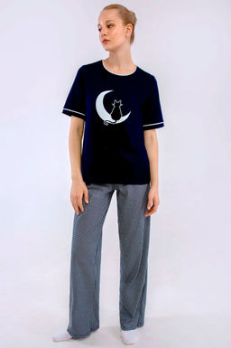 Арт. 10101 Пижама с брюками 44-54 (6 шт) Цвет:верх-темно-синий,низ бело-синий