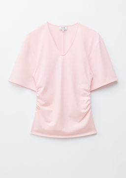 Camiseta fruncida de cuello en pico - H&m фото 2