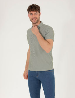 Haki Slim Fit Fermuarl_ Polo Yaka Ti__rt