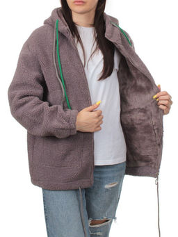 1006 GRAY/VIOLET Куртка плюшевая демисезонная (65% хлопок, 35% полиэстер) оверсайз 44-54 - Фабричный китай фото 7