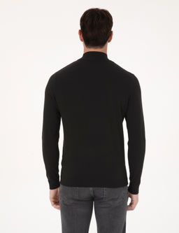 Siyah Slim Fit Pamuk Kar___ml_ Yar_m Bal_k__ Yaka Basic Triko Kazak