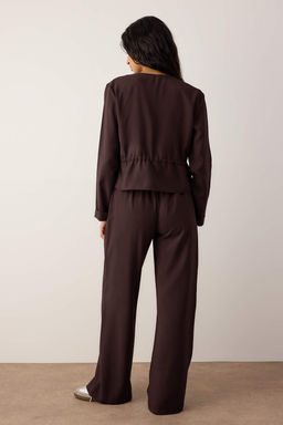 Koyu Kahverengi Yumusak Dokulu Bluz Pantolon Dokuma Alt - Ust Tak?m TWOAW26AU00111
