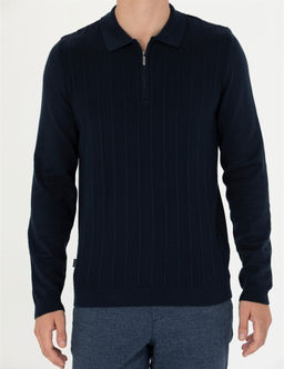 Lacivert Slim Fit Fermuarl_ Polo Yaka Triko Kazak - Pierre cardin фото 6