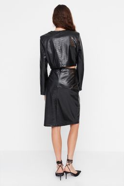 TRENDYOLMILLA Limited Edition Siyah Suni Y?lan Derisi Y?rtmacl? Midi Dokuma Etek TWOAW23ET00260 фото 5