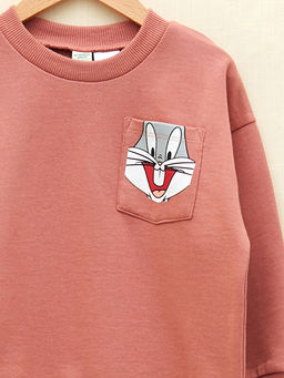 Bisiklet Yaka Uzun Kollu Bugs Bunny Bask?l? Erkek Bebek Sweatshirt - Waikiki фото 3