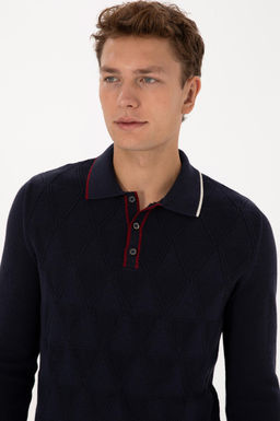 Erkek Regular Fit Polo Yaka Lacivert Kazak