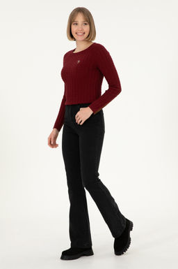 Kad_n Siyah Slim Flare Fit Jean Pantolon