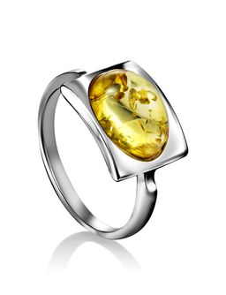 Серебряное кольцо Эллипс со вставкой лимонного янтаря