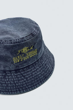 Панама Bucket lavado bordado contraste голубая
