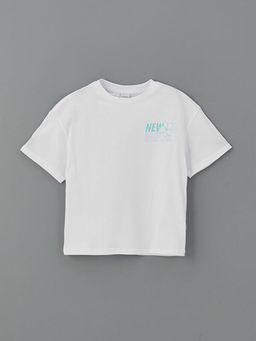 Bisiklet Yaka Bask?l? K?z ?ocuk Ti??rt