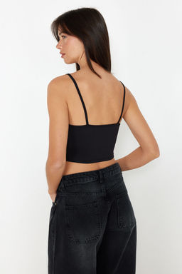 Siyah-Vizon 2li Paket Poliamid Icerikli Ask?l? Crop Fitted Esnek Orme Atlet TWOSS24AL00053